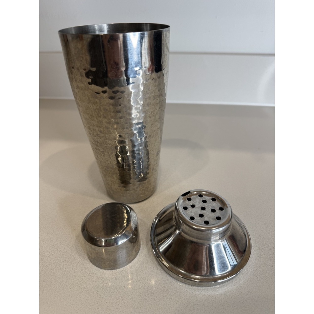 Hammered‎ Stainless Steel Cocktail Shaker 3-Piece Cobbler Style Silver Barware - Picture 3 of 6